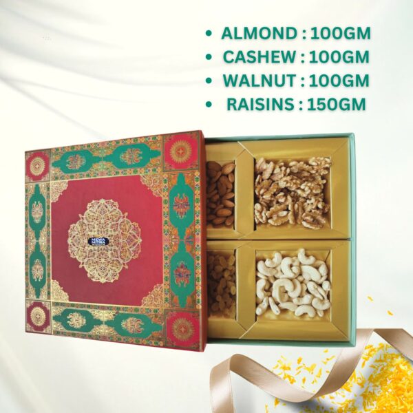 Mewamitra Premium Dry Fruits Gift Box – 450g Assortment (Almonds, Cashews, Walnuts, Raisins)