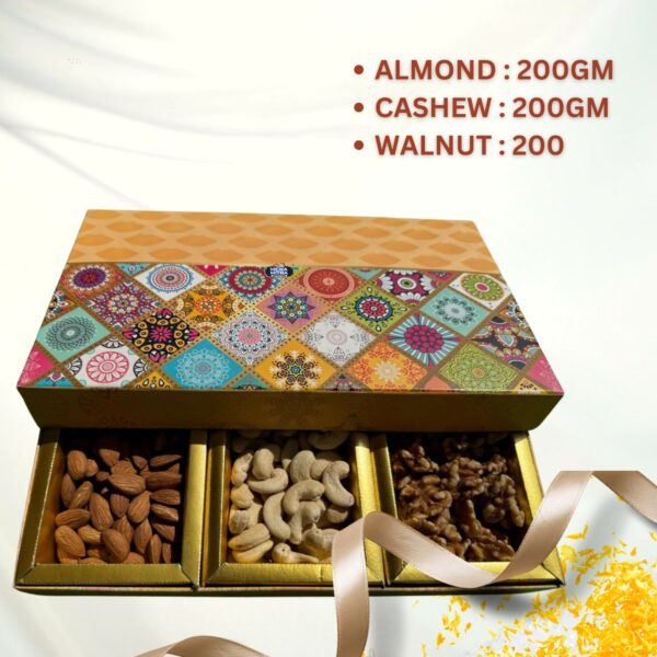 Premium Dry Fruits Gift Box – 450g Assorted Almonds, Cashews, Walnuts & Raisins – Perfect for Diwali, Weddings & Festivals